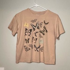 Art Class Tan Butterfly T-Shirt Size Juniors XL